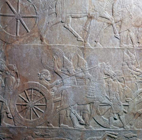 Assyrian relief showing Assyrian chariot at battle of the river Ulai, 7th century. Artist: Unknown