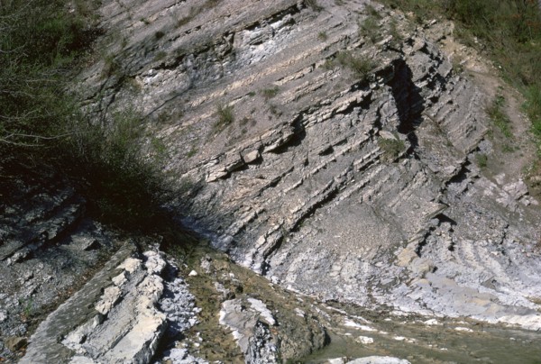 Sedimentary rocks showing their strata. Artist: Unknown