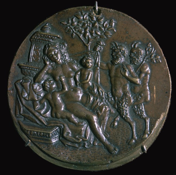 Medal of a sleeping nymph and two satyrs, 16th century. Artist: Giovanni Antonio da Brescia