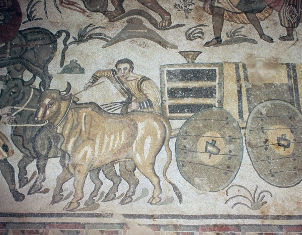 Roman mosaic of a bullock cart, 3rd century. Artist: Unknown