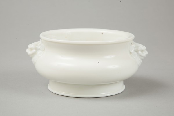 Blanc de chine censer with lion head handles, 18th century. Artist: Unknown.