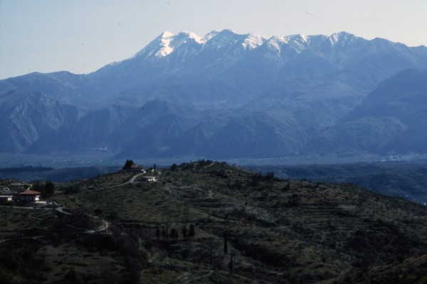 Sparta, Greece and valley of the River Eurotas, with Taiyrtos mountains beyond, c20th century. Artist: CM Dixon.