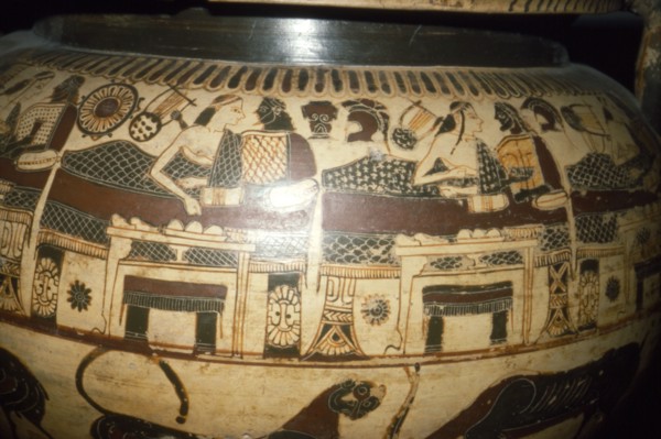 Greek Vase-Painting, A Banquet, possibly Funerary, c5th century BC Artist: Unknown.