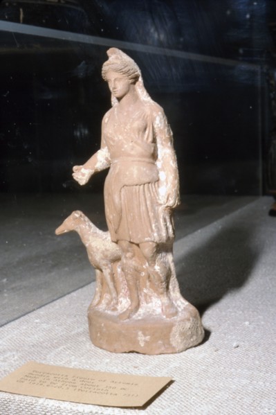 Greek Terracotta, Artemis Bendis with a small hunting dog, c350BC-c300 BC Artist: Unknown.