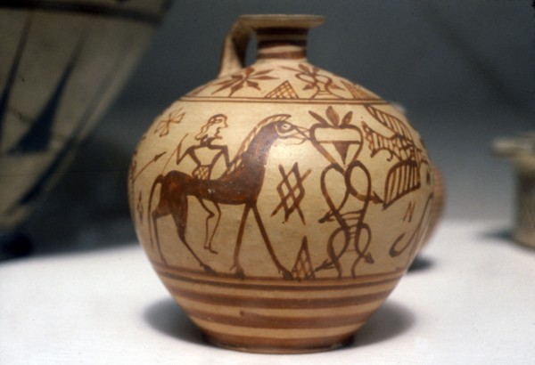 Horseman on Greek Scent-Bottle (Araballos) Proto-Corinthian, c7th century BC. Artist: Unknown.