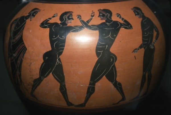 Greek Vase,  Black-figure Amphora depicting Boxing Scene, c6th century BC. Artist: Unknown.
