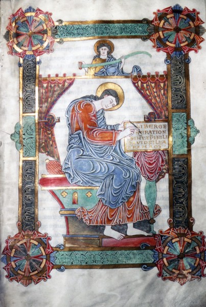 St. Matthew writing his Gospel,  Anglo-Saxon work,  c1062-65.  Artist: Unknown.