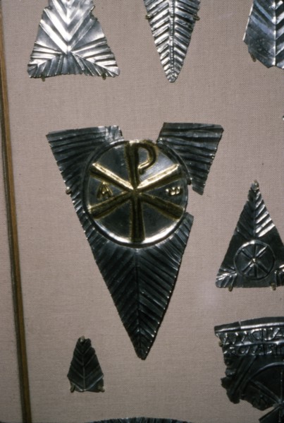 Silver and Gold Plaque with Christian Chi-Rho from Water Newton Treasure,  3rd-4th century Artist: Unknown.