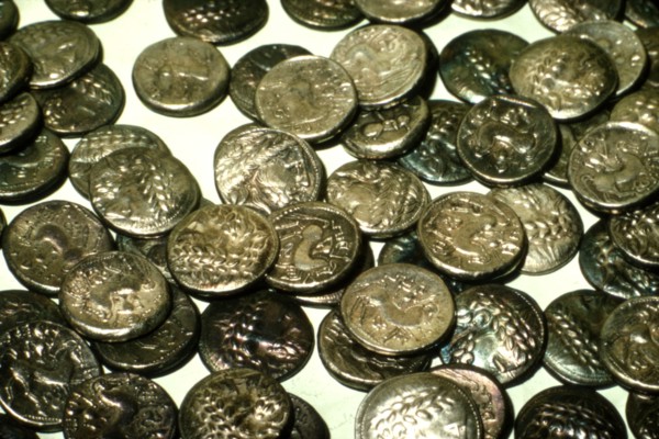 Hoard of Celtic Coins, (some copy Greek originals) found in Hungary, Silver, 1st Century BC.  Artist: Unknown.