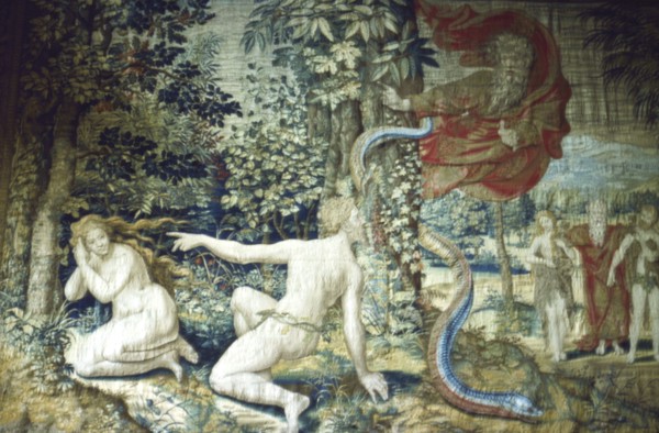 Florence. Adam and Eve after the Fall, Brussels Tapestry, 1548, (20th century) Artists: Pieter Coecke van Aelst, Jan de Kempeneer.