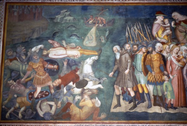 Moses and Israelites Cross the Red Sea, San Gimignano, Italy, 14th century. Artist: Unknown.