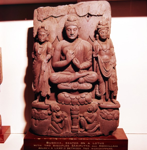 Buddha meditating with disciples, Sariputta and Moggallana, c2nd-3rd century. Artist: Unknown.
