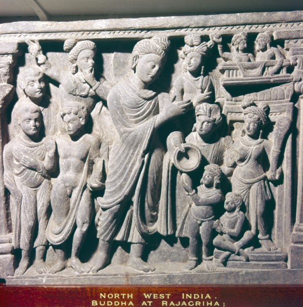 Gautama Buddha at Rajagriha, the Offering of Dust c2nd century. Artist: Unknown.