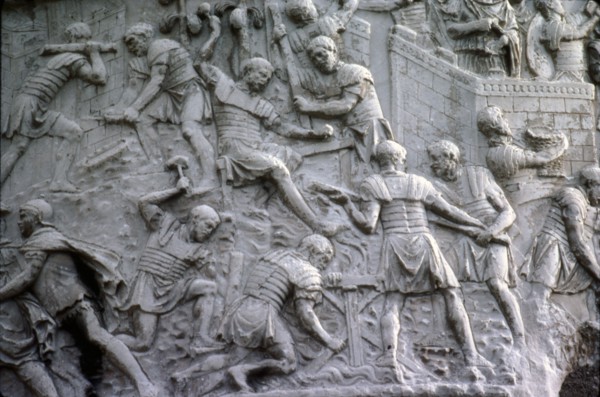 Roman soldiers working on construction, Trajan's Column, Rome, c2nd century. Artist: Unknown.