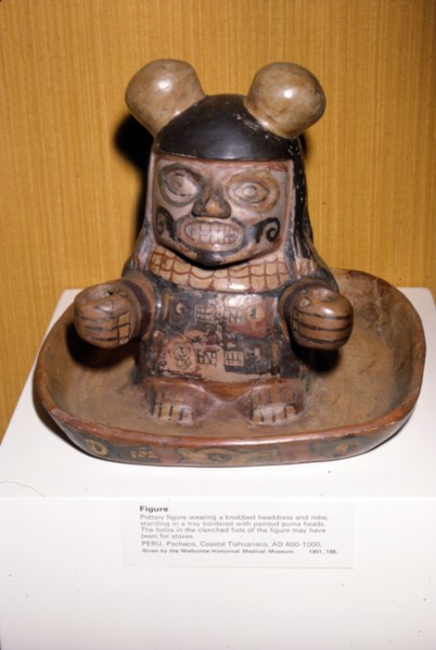 Figure with knobbed headdress and robe, Pacheco Culture, Tiahuanaco, Peru,  600-1000 Artist: Unknown.