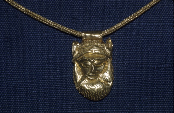 Gold Pendant  of Satyr's Head from Caere, Etruscan Jewellery, c500 BC.  Artist: Unknown.