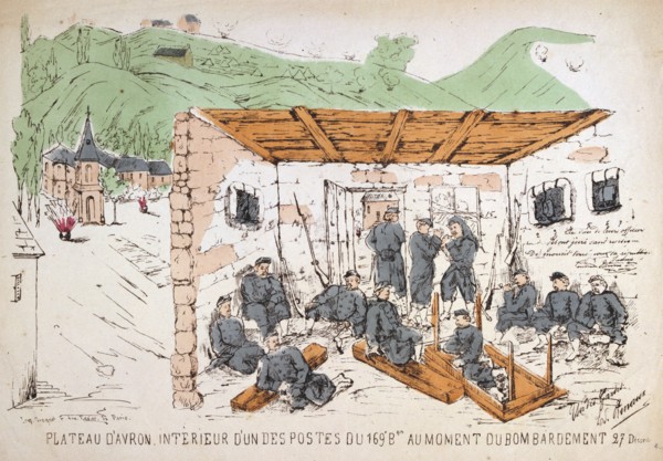 Soldiers inside a building during a bombardment, Franco-Prussian War, December 1870. Artist: Anon