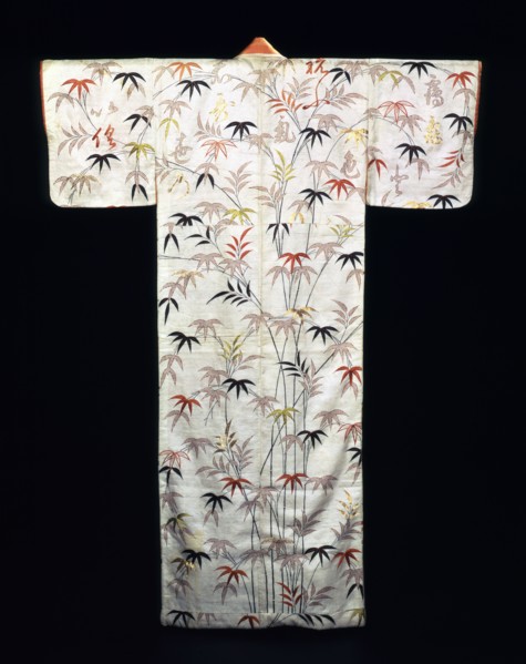 Embroidered white satin ladies kimono, Japanese, Edo period, 1600-1867. Artist: Unknown