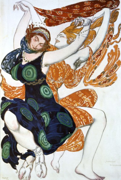 'Two Bacchantes', costume design for a Ballets Russes production of Tcherepnin's Narcisse, 1911. Artist: Leon Bakst