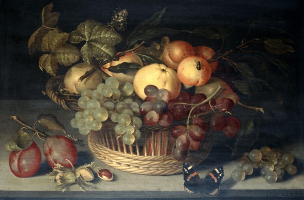 'Basket of Fruit and Admiral Butterfly on Stone Table', 1610.  Artist: Joannes Busschaert