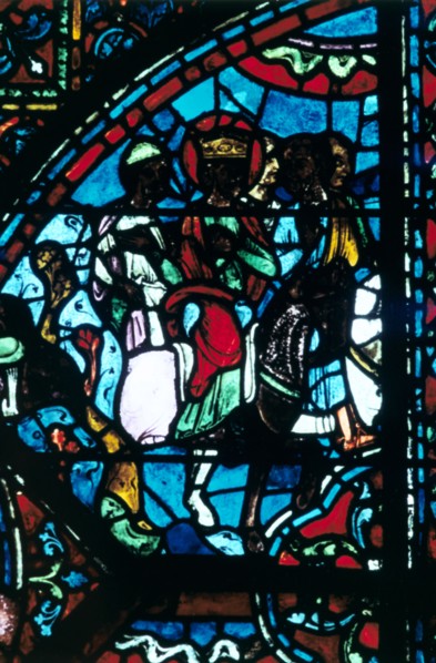 Charlemagne leaves Spain, Stained glass, Chartres Cathedral, France, c1225. Artist: Unknown