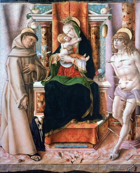 'The Virgin and Child with Saints Francis and Sebastian', 1491. Artist: Carlo Crivelli
