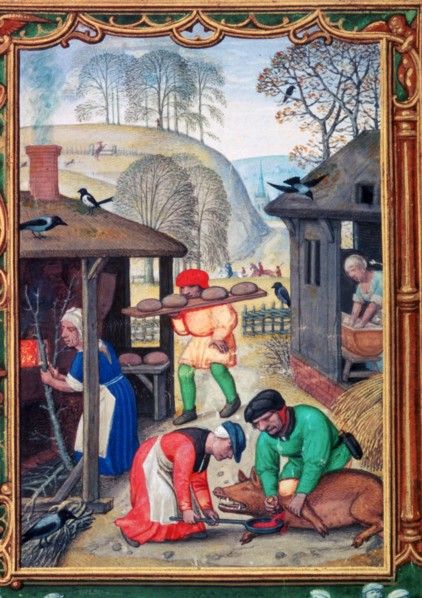 December, slaughtering the pig, 1520. Artist: Gerhard Hoornbach