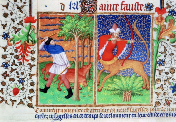 November: feeding pigs, and Sagittarius, c1423. Artist: Unknown