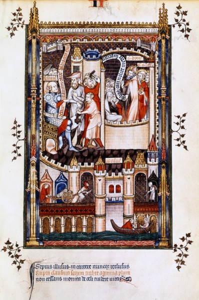 St Denis, St Rusticus and St Eleutherius in prison, 1317. Artist: Unknown