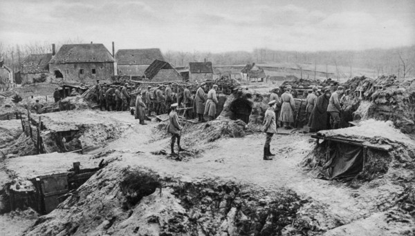 German infantry shelters, World War I, 1915. Artist: Unknown