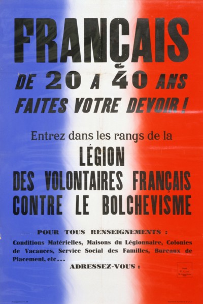 Recruitment poster for the Legion of French Volunteers, 1941-1944. Artist: Unknown