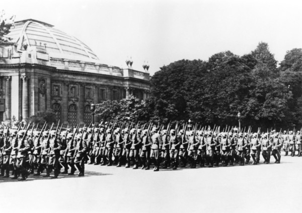 German troops parading before the German commandant of Paris, 8 July 1941. Artist: Unknown