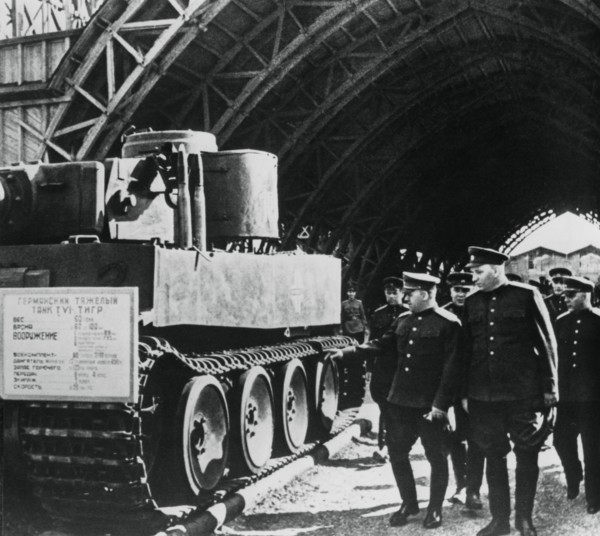 Russian generals inspecting an exposition of captured German armaments, Russia, 1943. Artist: Unknown