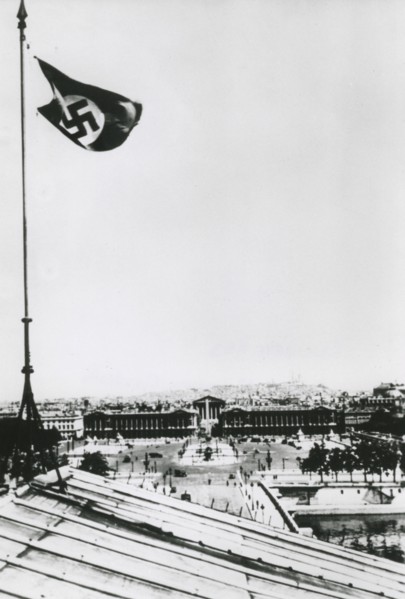 Nazi swastika flying over the occupied city of Paris, June 1940. Artist: Unknown