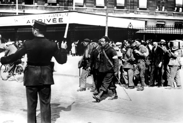 Demobilised French soldiers arriving at the Gare d'Austerlitz, Paris, 1945(?). Artist: Unknown