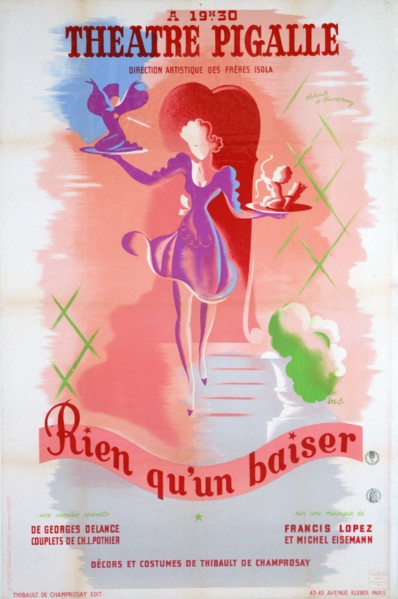 Poster for Just a Kiss, at the Théâtre Pigalle, Paris, 20th century. Artist: Unknown