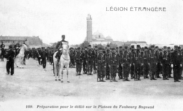 French Foreign Legion preparing to march on the Plateau Faubourg Bugeaud, Algeria, 20th century. Artist: Unknown