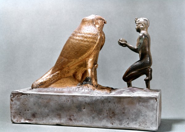 Taharqa in front of the falcon Hemen, Ancient Egyptian, 7th century BC. Artist: Unknown