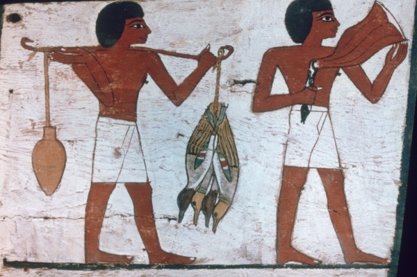 Slaves carrying offerings to Osiris, Sarcophagus of The Lady of Madja, 18th Dynasty. Artist: Unknown