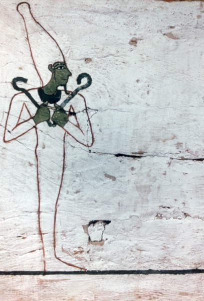 'Osiris the god of Deaths', (detail) sarcophagus of The Lady of Madja, 18th Dynasty. Artist: Unknown