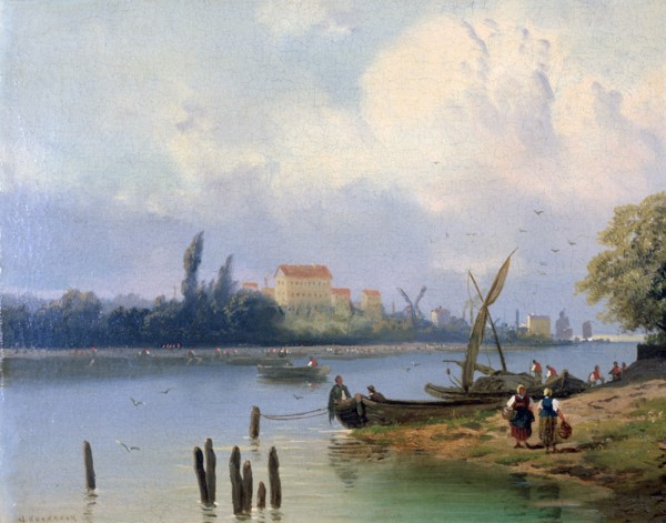 'People by the Boats in Holland', c1835-1882. Artist: Hermanus Koekkoek