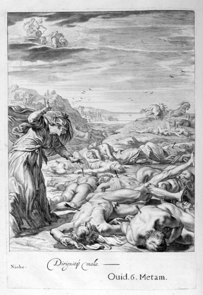 Apollo and Diana kill Niobe's Children with their arrows: she is turned to stone, 1655. Creator: Unknown.