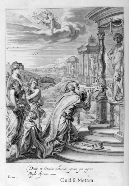 Oeneus, King of Calydon, having neglected Diana in a sacrifice is punished for his impiety, 1655. Creator: Unknown.