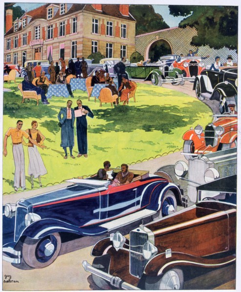 The departure of an automobile rally, 1931. Artist: Guy Sabran