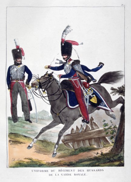 Uniforms of a regiment of hussars of the French royal guard, 1823.  Artist: Charles Etienne Pierre Motte