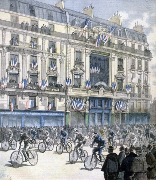 Start of the Paris-Brest-Paris cycle race, 1891. Creator: F Meaulle.