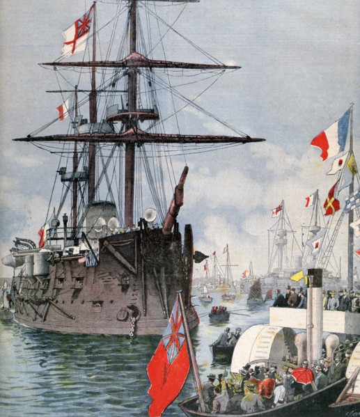 French Flotilla in Portsmouth Harbour,  1891. Creator: F Meaulle.