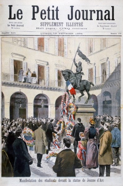 The laying of wreaths by students at the statue of Joan of Arc, Paris, 1894. Artist: Unknown