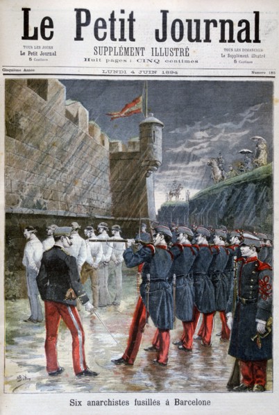 Six anarchists executed in Barcelona, 1894. Artist: Unknown