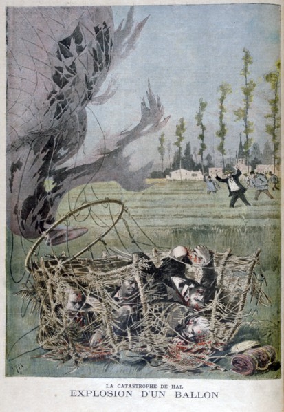 Balloon explosion in Hal, Belgium, 1895.  Artist: Henri Meyer